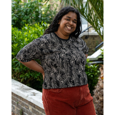 Black Floral Cobweb Cropped Boxy Tee