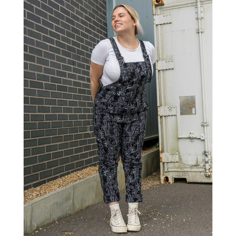 Black Floral Cobweb Stretch Dungarees