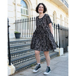 Black Floral Cobweb Stretch Smock Dress