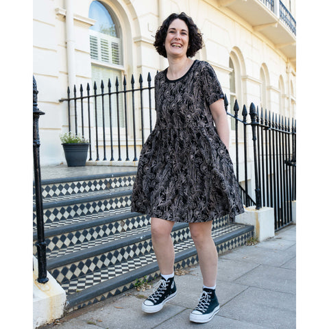 Black Floral Cobweb Stretch Smock Dress