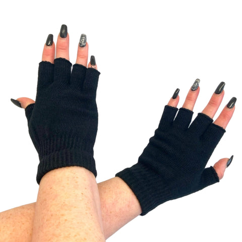 Knitted Black Fingerless Gloves