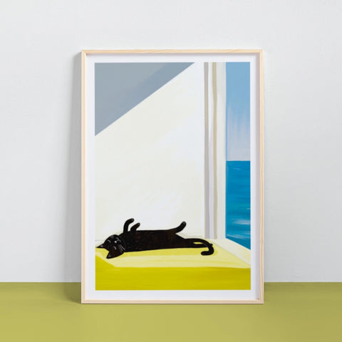 A4 Print - Cat Bathing By the Sea