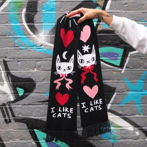 I Like Cats Knitted Scarf
