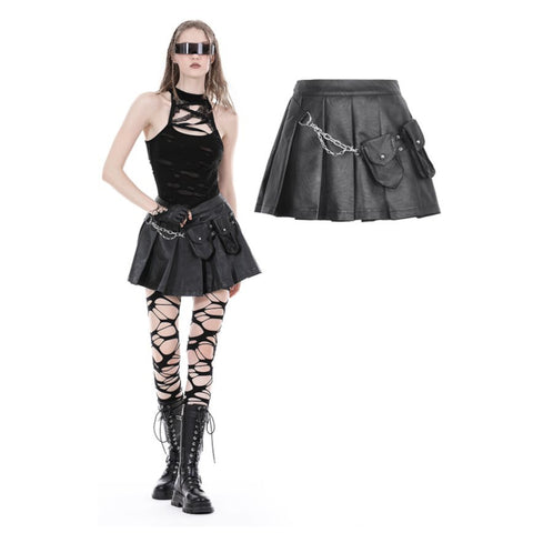 Black PU Leather Skater Skirt