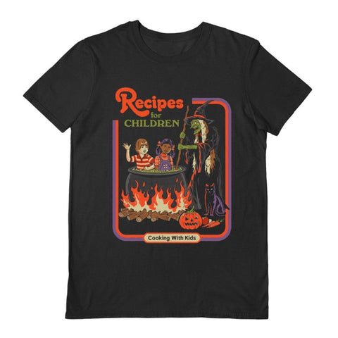 Recipes for children black t-shirt Steven Rhodes