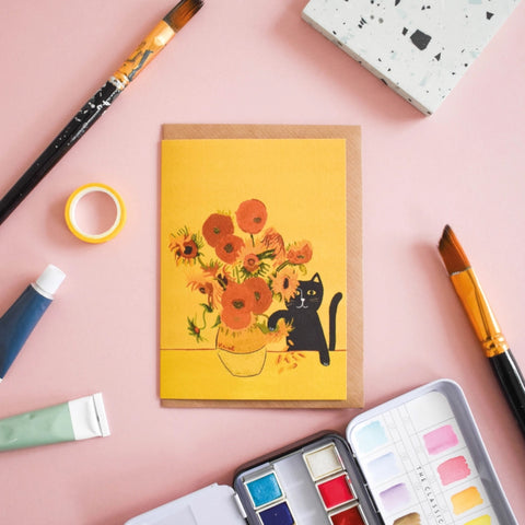 Vincat's Sunflower Vase Cat Card