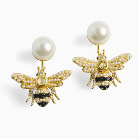 Bejewelled Pearl Bee Earrings