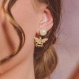 Bejewelled Pearl Bee Earrings