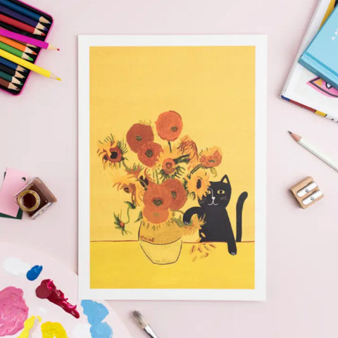 cat sunflowers vincent van gogh print