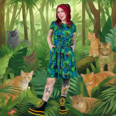 jungle cats tea dress run and fly giant kitten