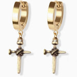 Earrings - Stake Cross Huggies - Sil/Gold