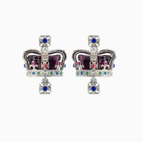 coronation crown silver stud earrings
