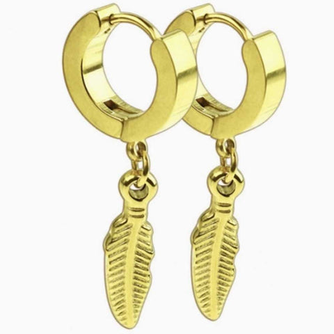 feather earrings gold huggie