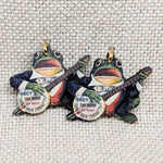 wood banjo frog earrings