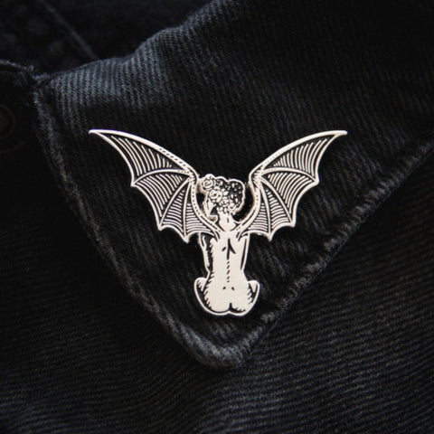 winged devil woman enamel pin