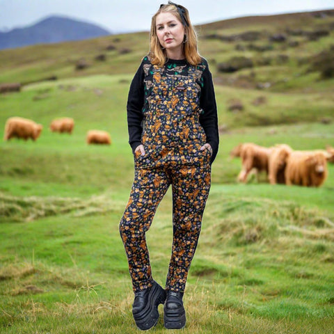 Highland Cow Dungarees - Stretch Twill