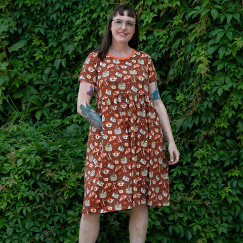 Mushroom Tea Party Stretch Smock Dress