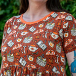 Mushroom Tea Party Stretch Smock Dress
