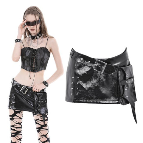 PU Leather Black Skirt with Pocket