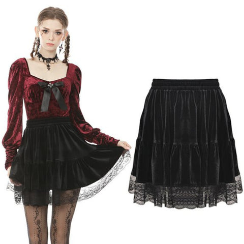 Black Velvet and Lace Skirt