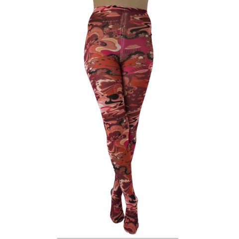 Hand Printed Tights - Outer Space Burgundy