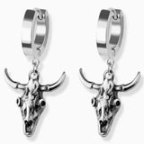 Earrings -   Steer Skull Huggies - Sil/Gold