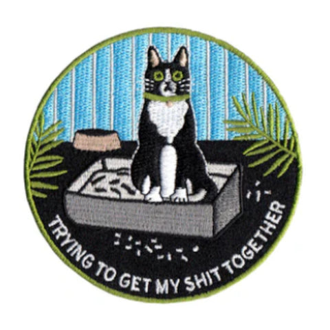 embroidered patch cat litter tray rude slogan