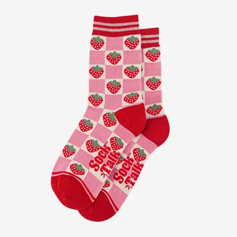 Womens Bamboo Socks - Checkered Strawberry