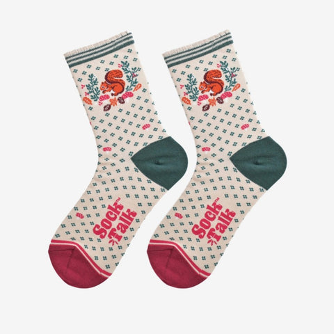 Womens Bamboo Socks - Squirrel Wreath